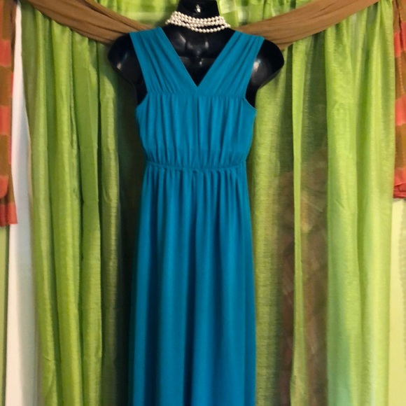 ANTHROPOLOGIE-ERICA DAVIES Teal Maxi Dress-Size Sm - Picture 4 of 7